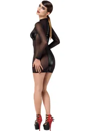 F369 Crossfire Netz und Wetlook Minikleid schwarz