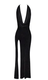 F373 langes Kleid Onyx Liquid schwarz