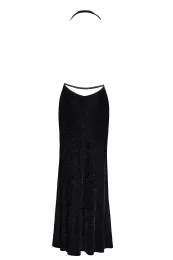 F373 langes Kleid Onyx Liquid schwarz