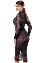 F376 halblanges Kleid Noirelle aus Spitze schwarz