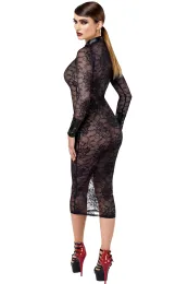 F376 halblanges Kleid Noirelle aus Spitze schwarz