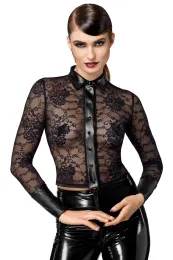 F377 Noirelle Lace Button-Up Shirt schwarz
