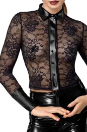 F377 Noirelle Lace Button-Up Shirt schwarz