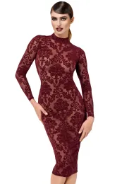F384 halblanges Flockkleid Kink Royal rot