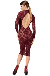 F384 halblanges Flockkleid Kink Royal rot