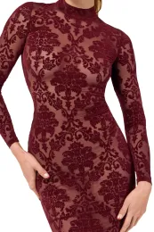 F384 halblanges Flockkleid Kink Royal rot