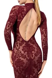 F384 halblanges Flockkleid Kink Royal rot