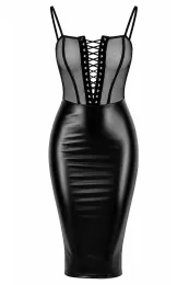F408 Do Not Disturb Lace-Up Midi Kleid schwarz