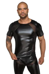 H056 Herren T-Shirt aus Powerwetlook mit 3D Netzeinsätzen schwarz