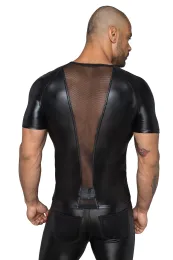 H056 Herren T-Shirt aus Powerwetlook mit 3D Netzeinsätzen schwarz