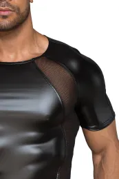 H056 Herren T-Shirt aus Powerwetlook mit 3D Netzeinsätzen schwarz