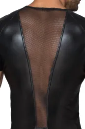 H056 Herren T-Shirt aus Powerwetlook mit 3D Netzeinsätzen schwarz