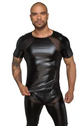 H056 Herren T-Shirt aus Powerwetlook mit 3D Netzeinsätzen schwarz
