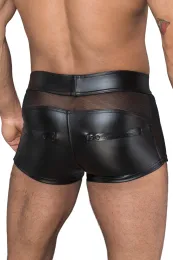 H058 Shorts aus Powerwetlook und 3D-Netz schwarz