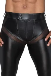 H059 Powerwetlook-Longpants mit Einsätzen und Taschen aus 3D-Netz schwarz