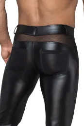 H059 Powerwetlook-Longpants mit Einsätzen und Taschen aus 3D-Netz schwarz