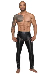 H059 Powerwetlook-Longpants mit Einsätzen und Taschen aus 3D-Netz schwarz