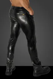 H067 Lange Hose aus Schlangen-Look Wetlook schwarz