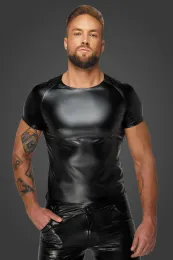 H070 Wetlook T-Shirt mit Schlangen-Look Wetlook-Ärmeln schwarz