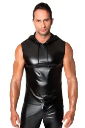 H081 Ärmelloses Kapuzenshirt schwarz