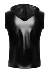 H081 Ärmelloses Kapuzenshirt schwarz