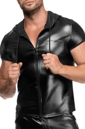 H085 Herren Kapuzen Hemd schwarz