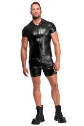 H085 Herren Kapuzen Hemd schwarz