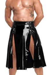 H091 Langer Herren Lack Rock schwarz