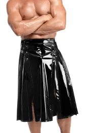 H091 Langer Herren Lack Rock schwarz