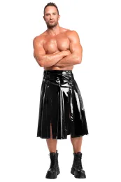 H091 Langer Herren Lack Rock schwarz