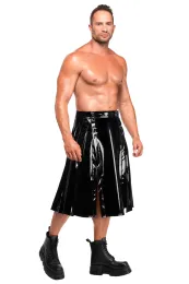 H091 Langer Herren Lack Rock schwarz