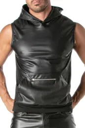 Kinky Zipped Pocket Sleeveless Hoodie schwarz