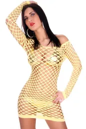 Langarm Netzkleid gelb