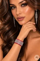Leder Armband mit Strass 02 rot