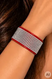 Leder Armband mit Strass 02 rot