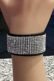 Leder Armband mit Strass 02 schwarz