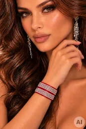 Leder Armband mit Strass 03 rot