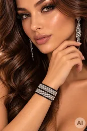 Leder Armband mit Strass 03 schwarz