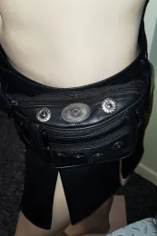 Leder Bauchtasche mit Gürtel 02 schwarz