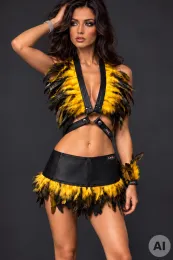 Leder Bustier 07 schwarz/gelb