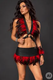 Leder Bustier 07 schwarz/rot