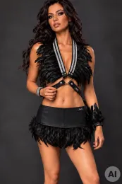Leder Bustier mit Strass 07-ST schwarz