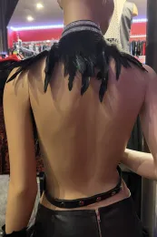 Leder Bustier mit Strass 07-ST schwarz