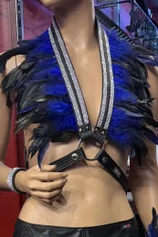 Leder Bustier mit Strass 07-ST schwarz/blau