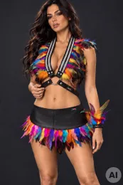 Leder Bustier mit Strass 07-ST schwarz/bunt