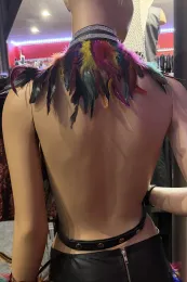Leder Bustier mit Strass 07-ST schwarz/bunt