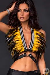 Leder Bustier mit Strass 07-ST schwarz/gelb