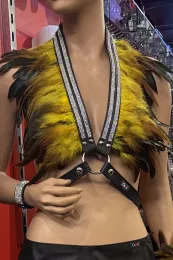 Leder Bustier mit Strass 07-ST schwarz/gelb