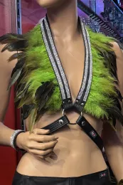 Leder Bustier mit Strass 07-ST schwarz/grün