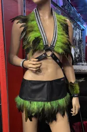 Leder Bustier mit Strass 07-ST schwarz/grün